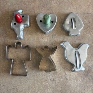 Vintage Metal Cookie Cutters Set of 6 Angel Heart Chicken Spade Santa Lot